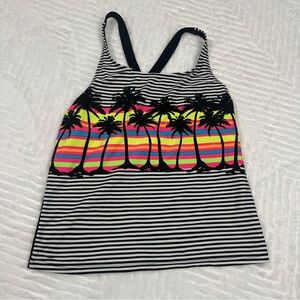 Circo Black Stripes Swim Top Tankini Girls XL 
Black white palm trees